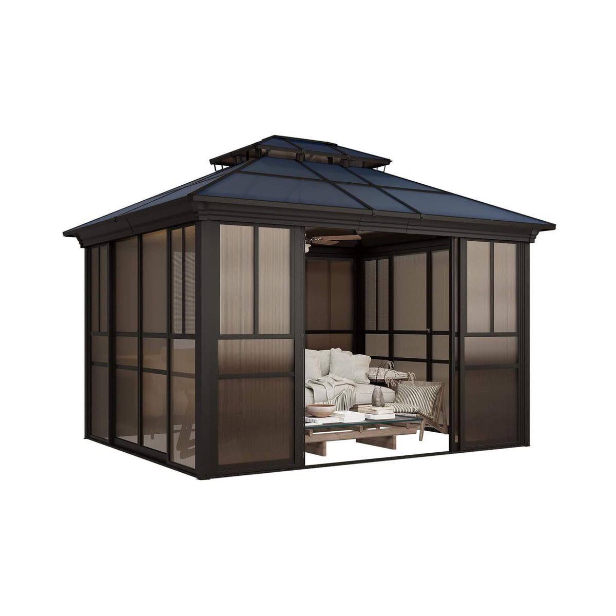 Edge Heavy-Duty Aluminum Frame Outdoor Backyard Solarium With Polycarbornate Roof And Adjustable Panels (SAK68513)