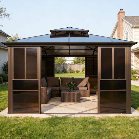 Edge Heavy-Duty Aluminum Frame Outdoor Backyard Solarium With Polycarbornate Roof And Adjustable Panels (SAK68513)