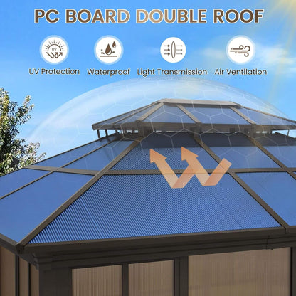 Edge Heavy-Duty Aluminum Frame Outdoor Backyard Solarium With Polycarbornate Roof And Adjustable Panels (SAK68513)