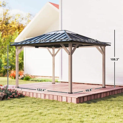 [08X10] Heavy-Duty Fir Wood Hardtop Gazebo With Galvanized Steel Roof And Ceiling Hooks (SAK29467)