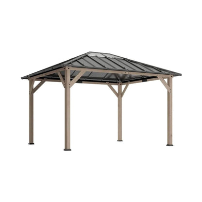 [08X10] Heavy-Duty Fir Wood Hardtop Gazebo With Galvanized Steel Roof And Ceiling Hooks (SAK29467)