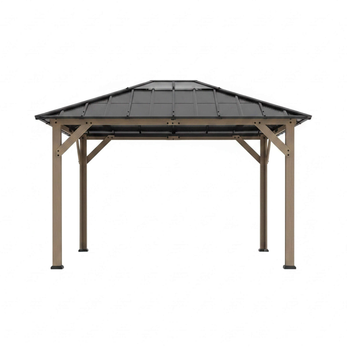 [08X10] Heavy-Duty Fir Wood Hardtop Gazebo With Galvanized Steel Roof And Ceiling Hooks (SAK29467)