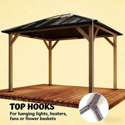 [08X10] Heavy-Duty Fir Wood Hardtop Gazebo With Galvanized Steel Roof And Ceiling Hooks (SAK29467)