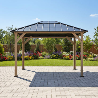 [08X10] Heavy-Duty Fir Wood Hardtop Gazebo With Galvanized Steel Roof And Ceiling Hooks (SAK29467)