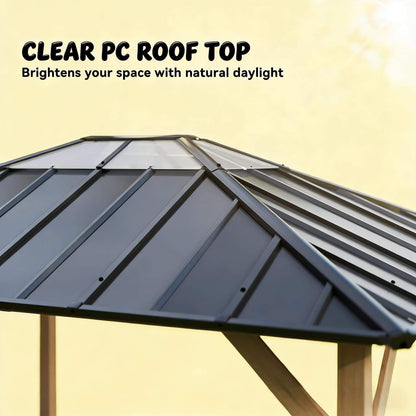 [08X10] Heavy-Duty Fir Wood Hardtop Gazebo With Galvanized Steel Roof And Ceiling Hooks (SAK29467)