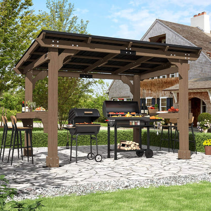 Heavy-Duty Premium Wooden Grill Gazebo With Sloped Metal Roof (SAK61583)