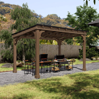 Heavy-Duty Premium Wooden Grill Gazebo With Sloped Metal Roof (SAK61583)