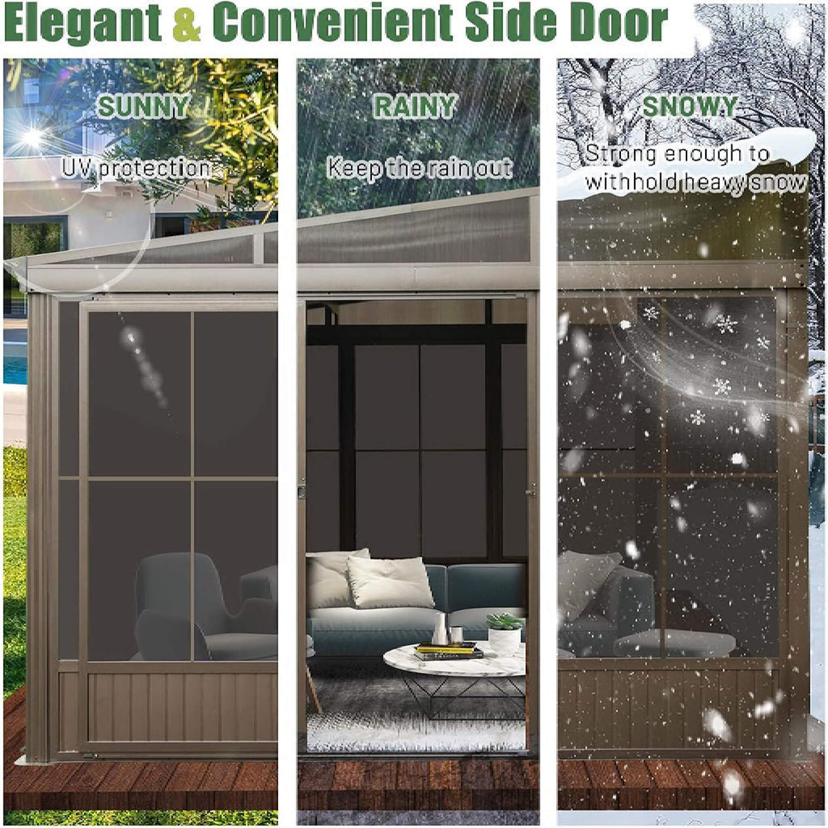 [12X14FT] Haven Large Outdoor All-Season Wall-Mounted Sunroom With Galvanized Steel Roof & Moveable PVC Screen (SAK46475)