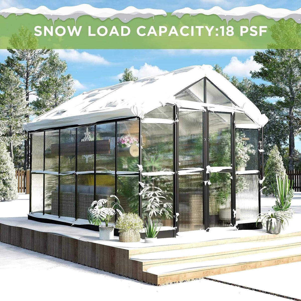 8×12 ft Premium Aluminum Greenhouse with Polycarbonate Panels and Double Swing Doors