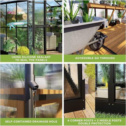 8×12 ft Premium Aluminum Greenhouse with Polycarbonate Panels and Double Swing Doors