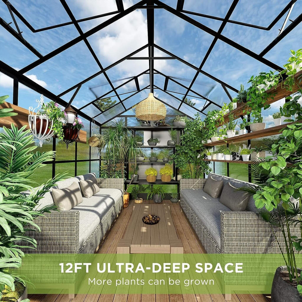 8×12 ft Premium Aluminum Greenhouse with Polycarbonate Panels and Double Swing Doors