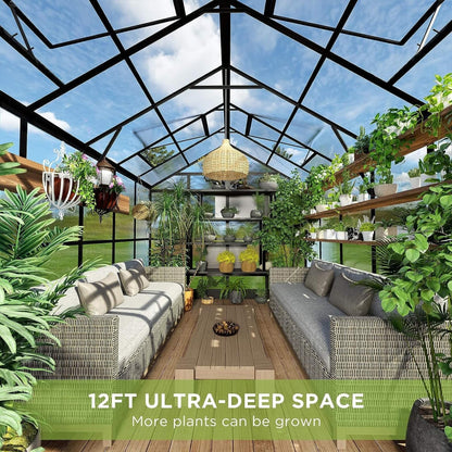 8×12 ft Premium Aluminum Greenhouse with Polycarbonate Panels and Double Swing Doors