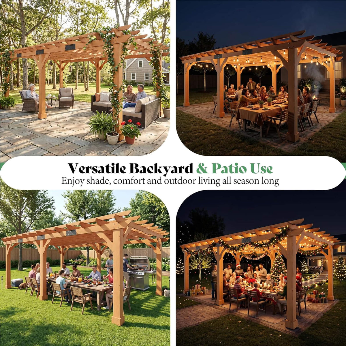 Large Outdoor Cedar Wood Pergola Kit With Slatted Roof (SAK31064)