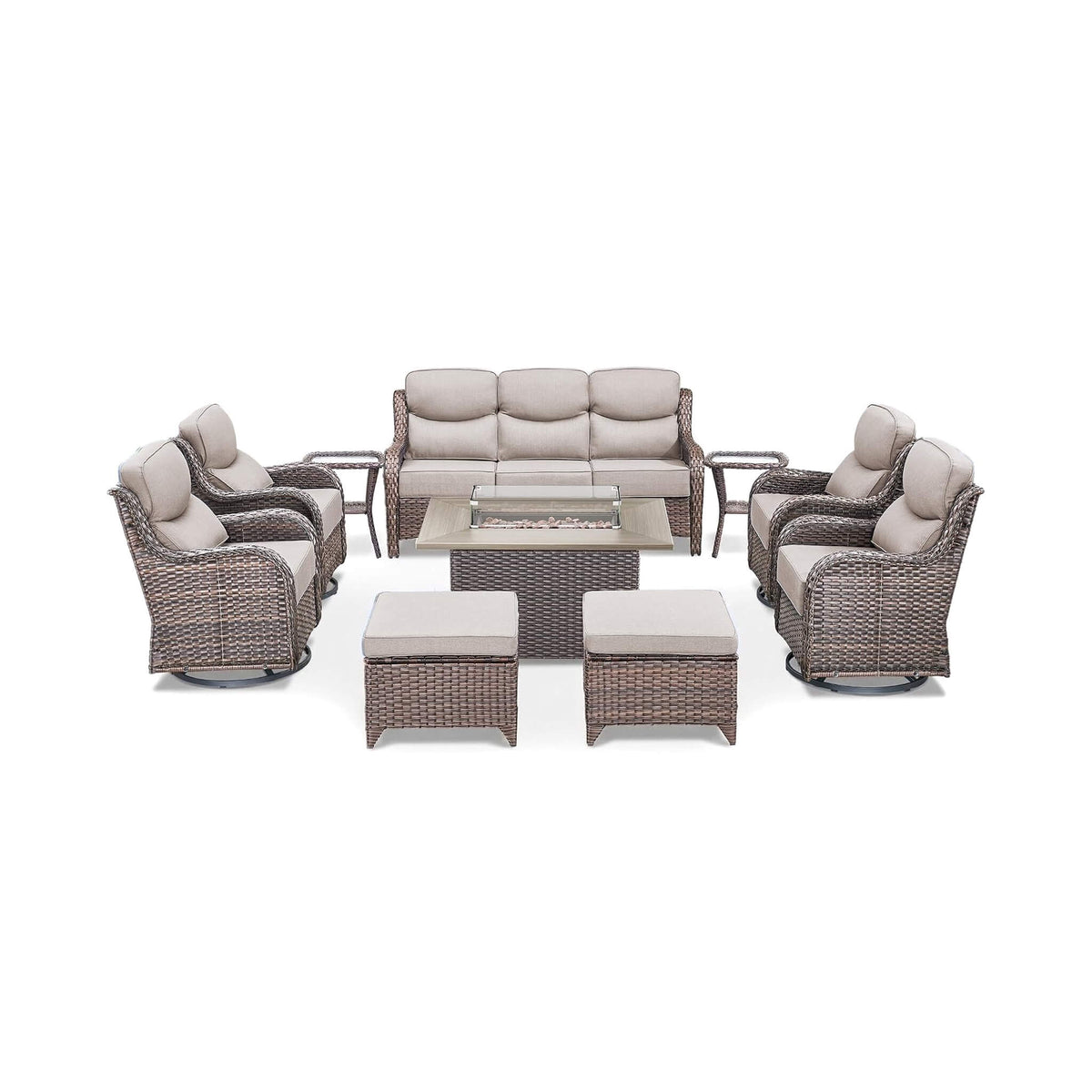 Luxury 10-Piece All-Weather Outdoor Patio Furniture Set With Fire Pit Table (SAK39281)