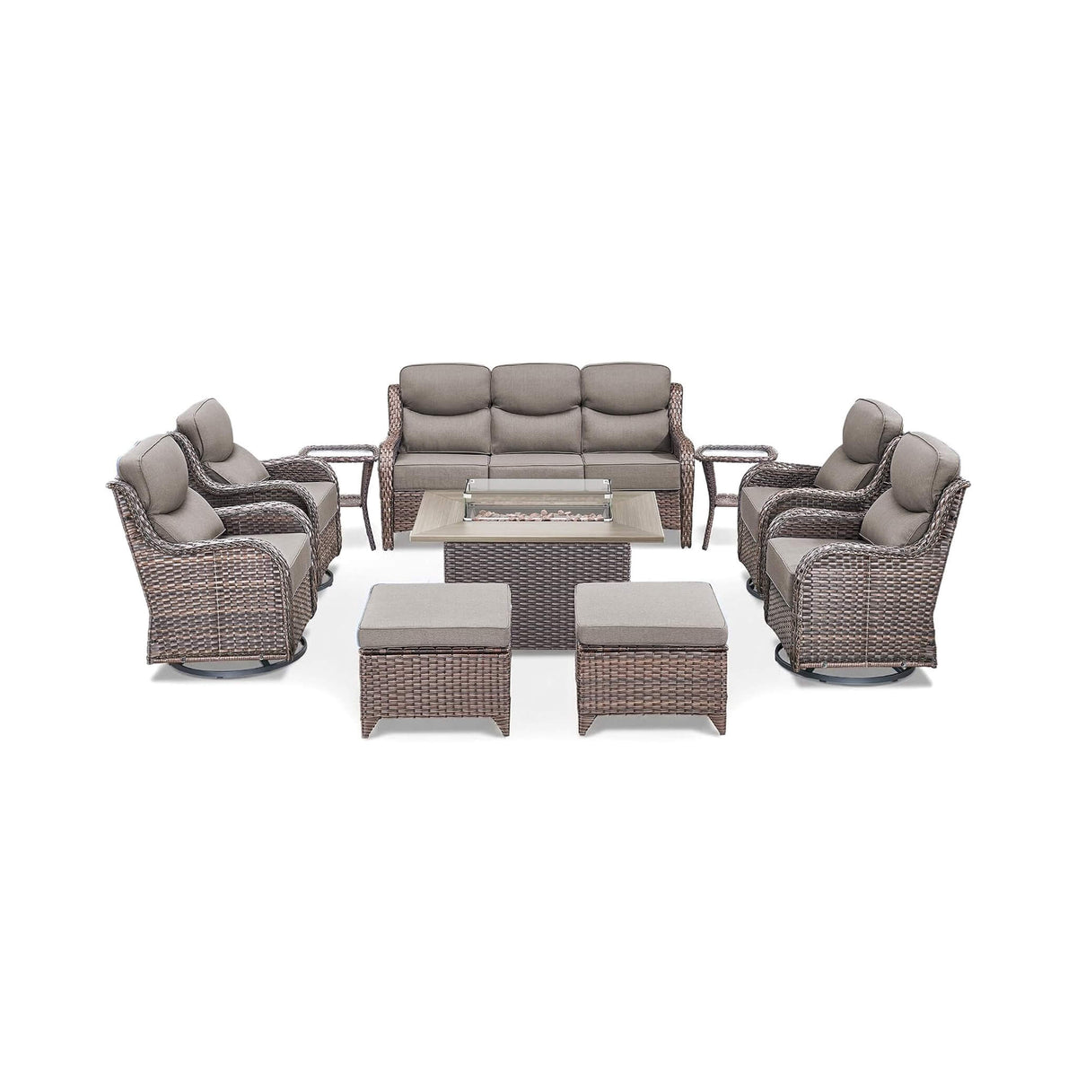 Luxury 10-Piece All-Weather Outdoor Patio Furniture Set With Fire Pit Table (SAK39281)