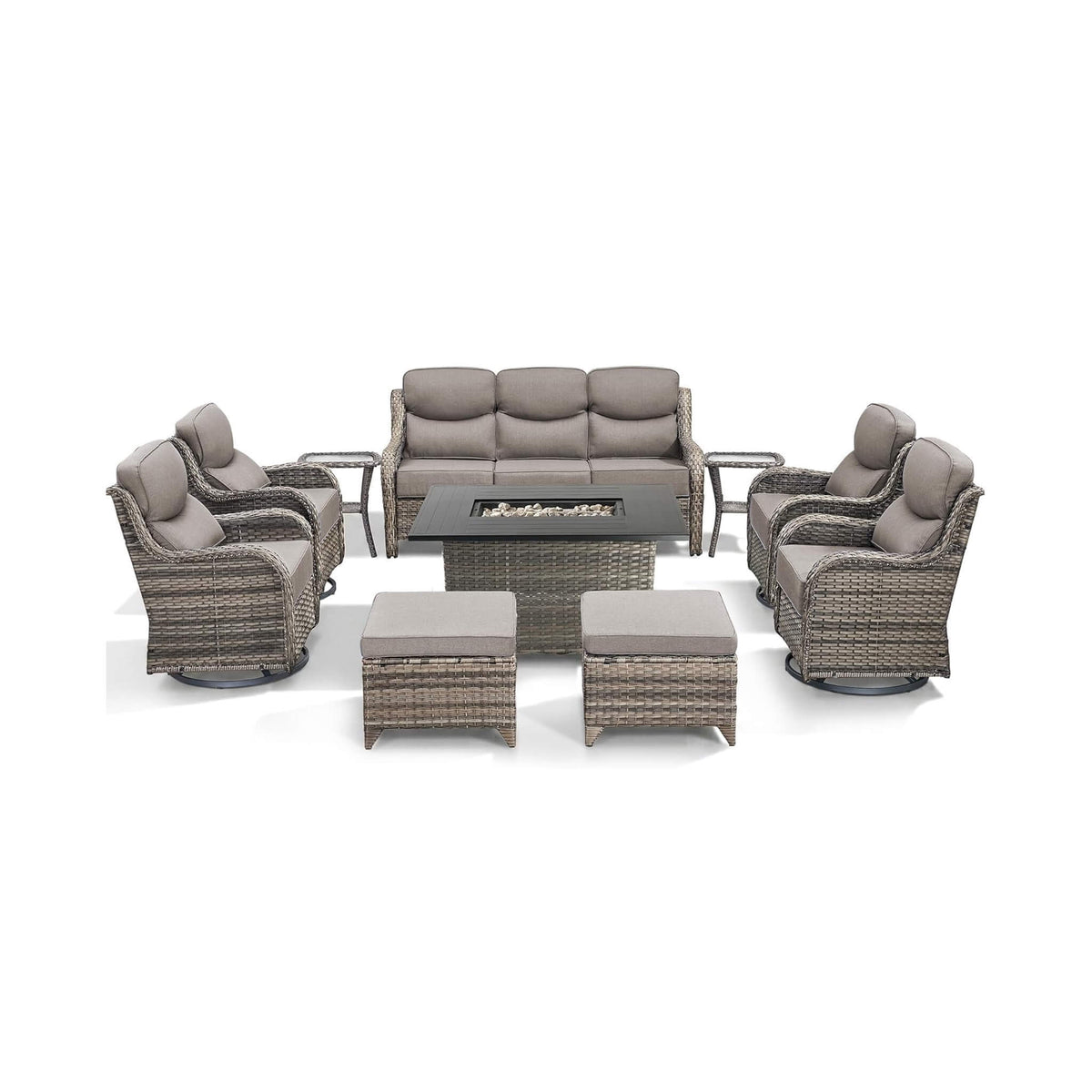 Luxury 10-Piece All-Weather Outdoor Patio Furniture Set With Fire Pit Table (SAK39281)