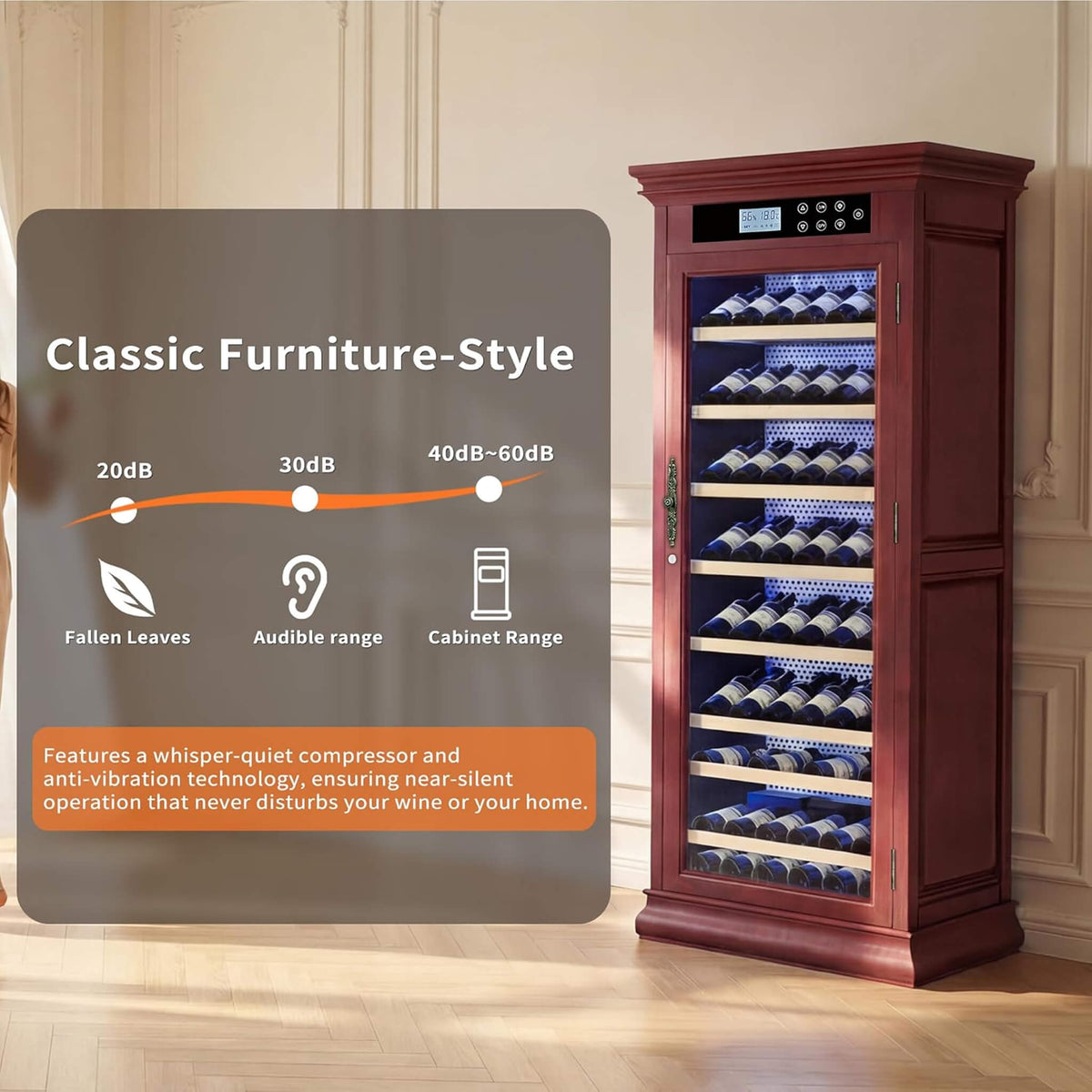 102-Bottle Wine Cooler Cabinet with LED Lighting and Temperature Control