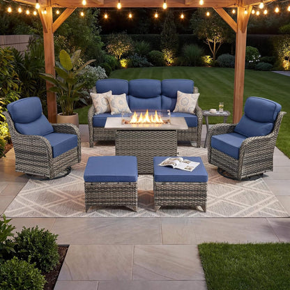 Luxury 7-Piece Outdoor Patio Furniture Set With Fire Pit Table (SAK57391)