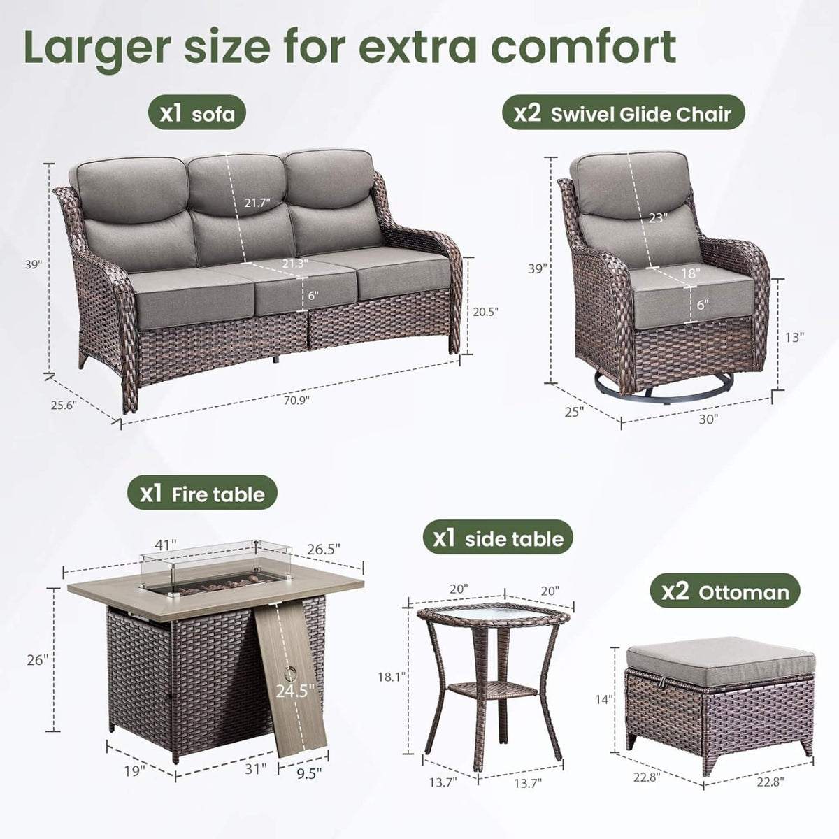 Luxury 7-Piece Outdoor Patio Furniture Set With Fire Pit Table (SAK57391)