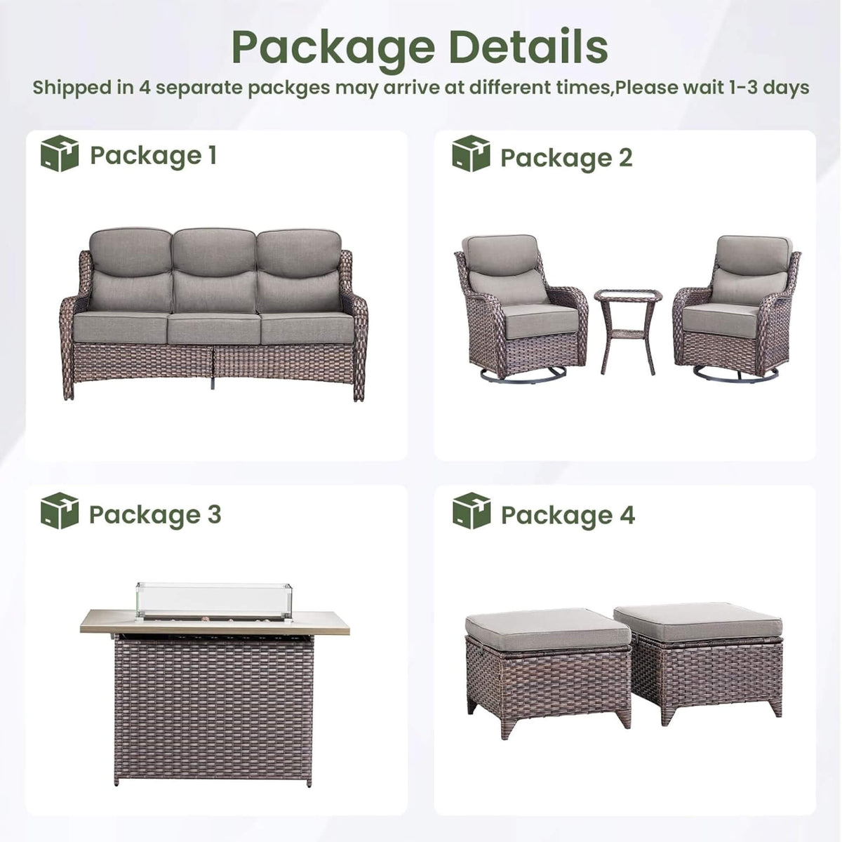 Luxury 7-Piece Outdoor Patio Furniture Set With Fire Pit Table (SAK57391)