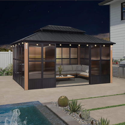 Oasis Luxury Heavy-Duty Hardtop Sunroom With Aluminum Frame And LED Lights (SAK79102)