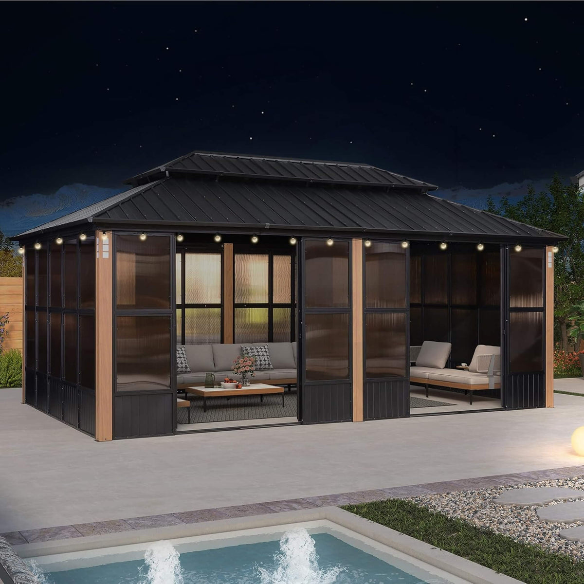 Oasis Luxury Heavy-Duty Hardtop Sunroom With Aluminum Frame And LED Lights (SAK79102)
