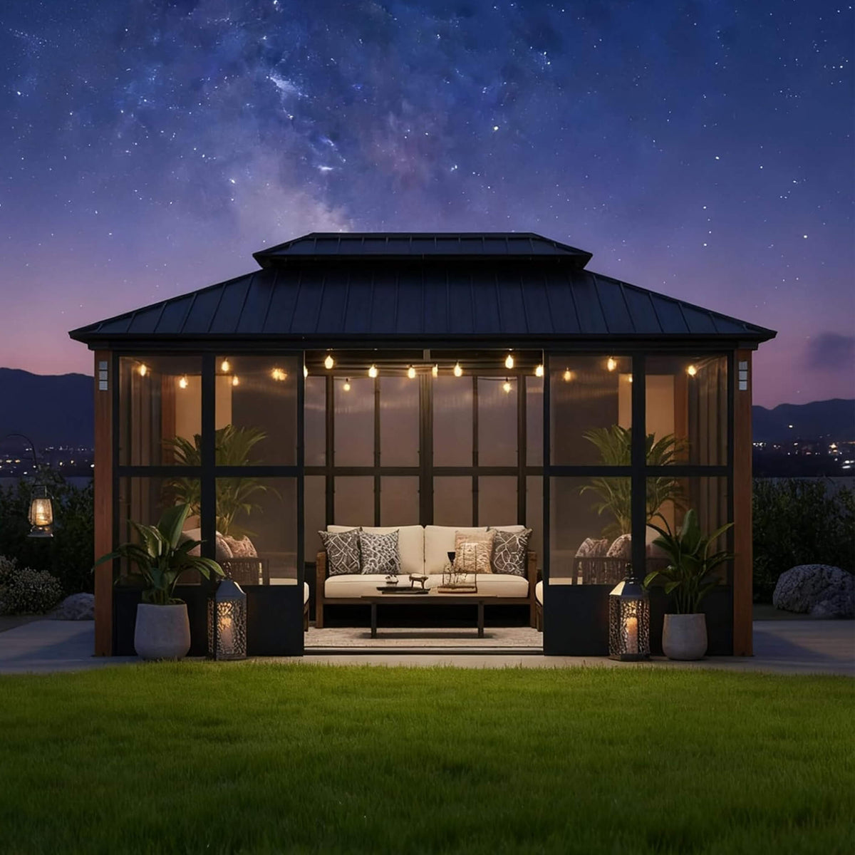 Oasis Luxury Heavy-Duty Hardtop Sunroom With Aluminum Frame And LED Lights (SAK79102)