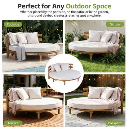 Luxury Outdoor Acacia Wood Round Daybed With Cushions And Pillows (SAK40613)