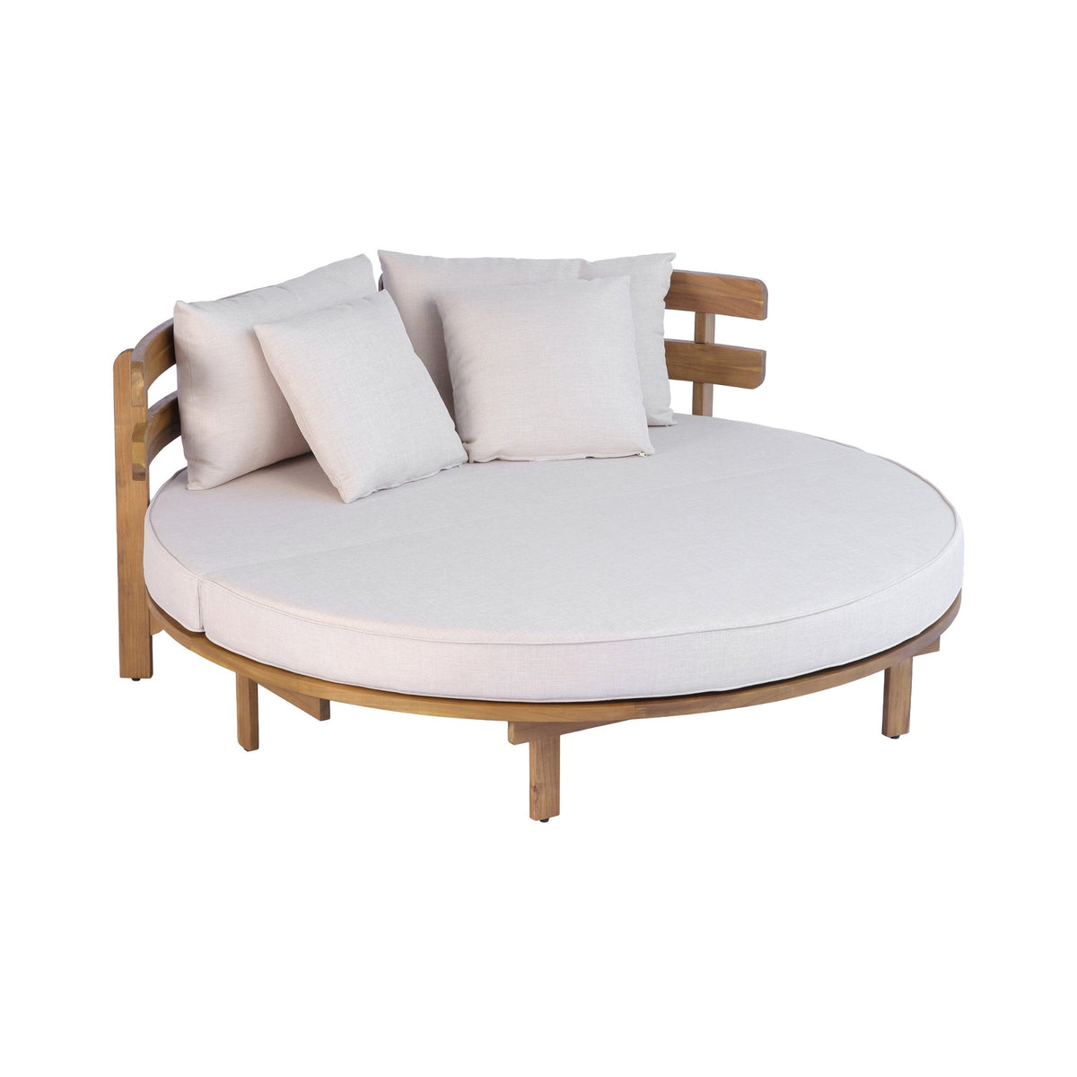 Luxury Outdoor Acacia Wood Round Daybed With Cushions And Pillows (SAK40613)