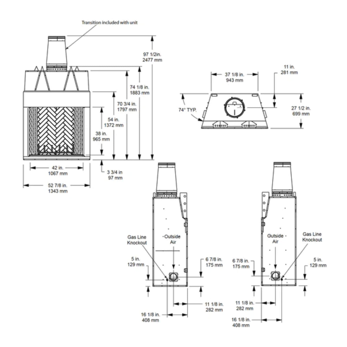 42-Inch Open Wood-Burning Fireplace