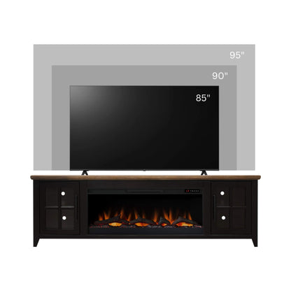 83-Inch Bourbon Black TV Stand With Fireplace And Glass Windowpane Doors (SAK40281)