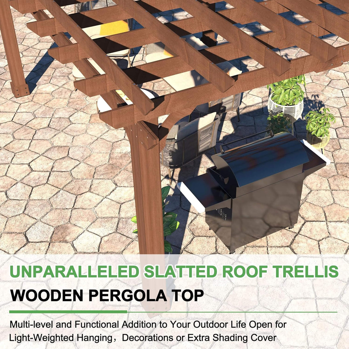 Outdoor Cedar Wood Patio Pergola With Slatted Trellis Roof (SAK92150)