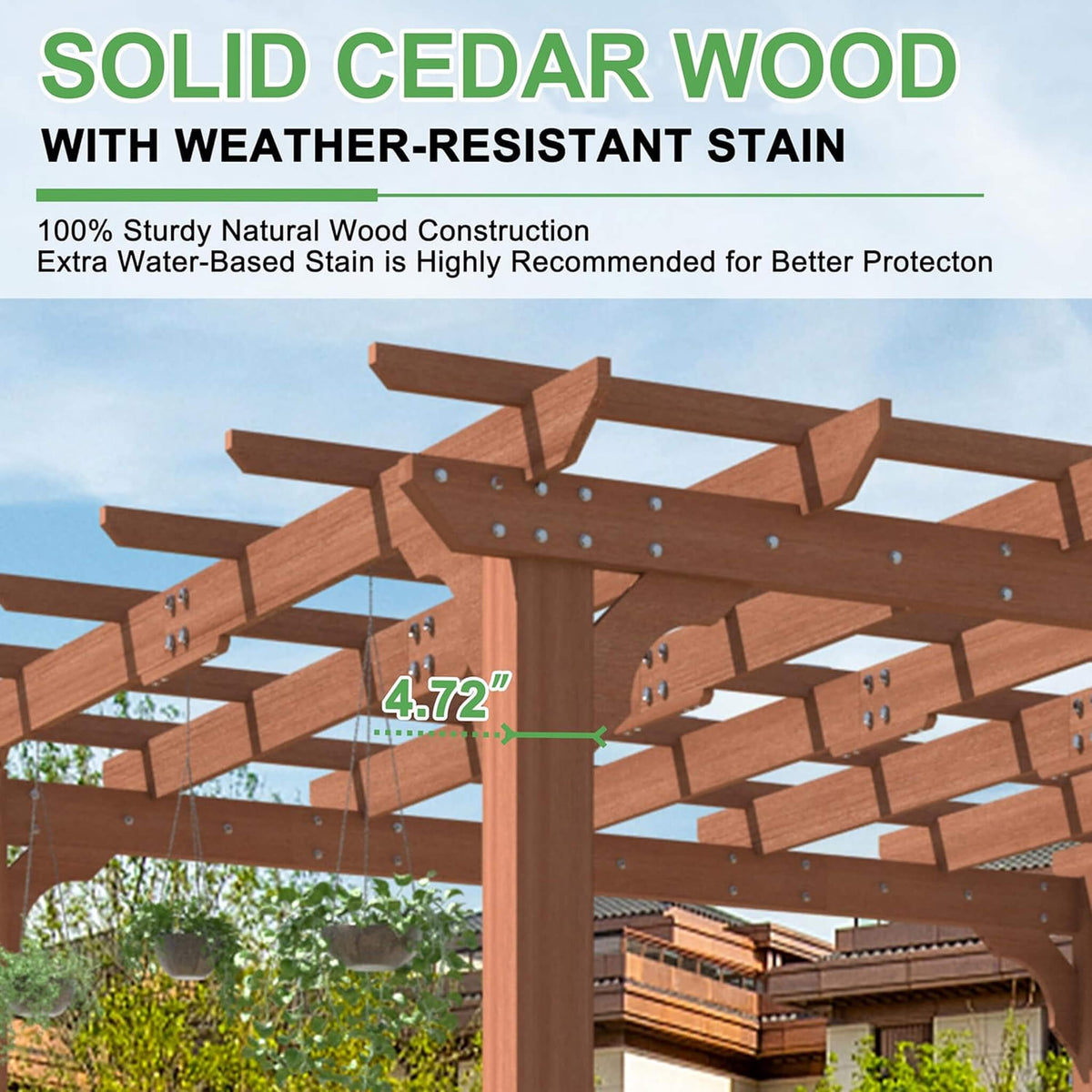 Outdoor Cedar Wood Patio Pergola With Slatted Trellis Roof (SAK92150)