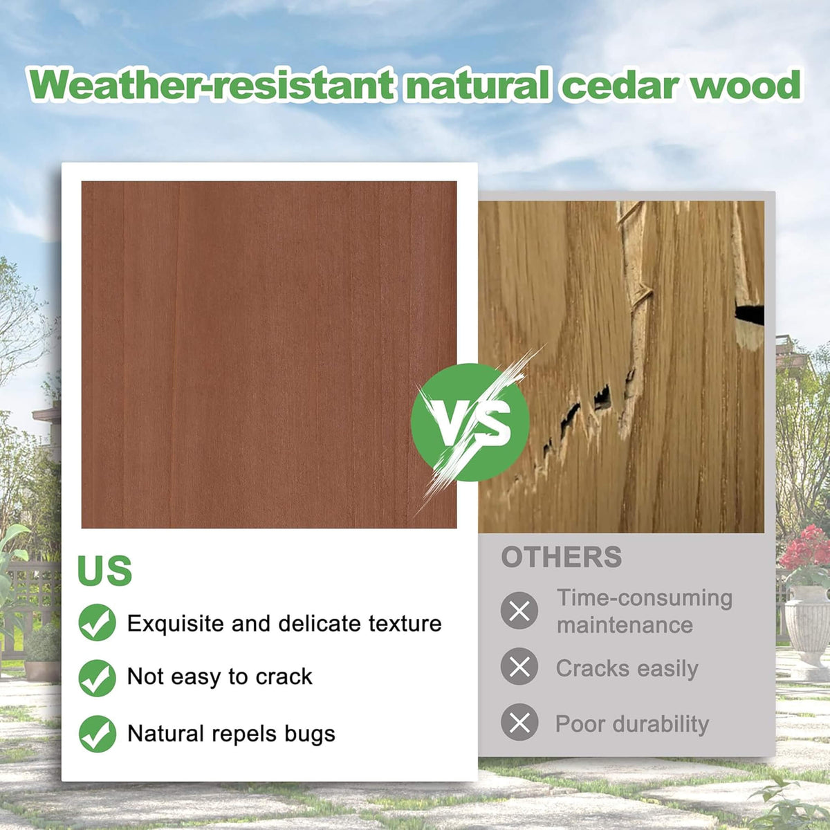 Outdoor Cedar Wood Patio Pergola With Slatted Trellis Roof (SAK92150)