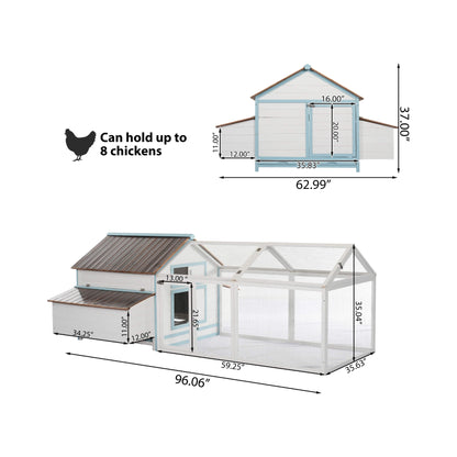 96-Inch Outdoor Fir Wood Chicken Coop With Nesting Box And Run (SAK41852)