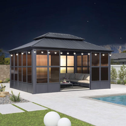 Vista Outdoor Hardtop Aluminum Solarium With Double Roof And LED Lights (SAK42086)