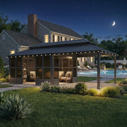 Vista Outdoor Hardtop Aluminum Solarium With Double Roof And LED Lights (SAK42086)