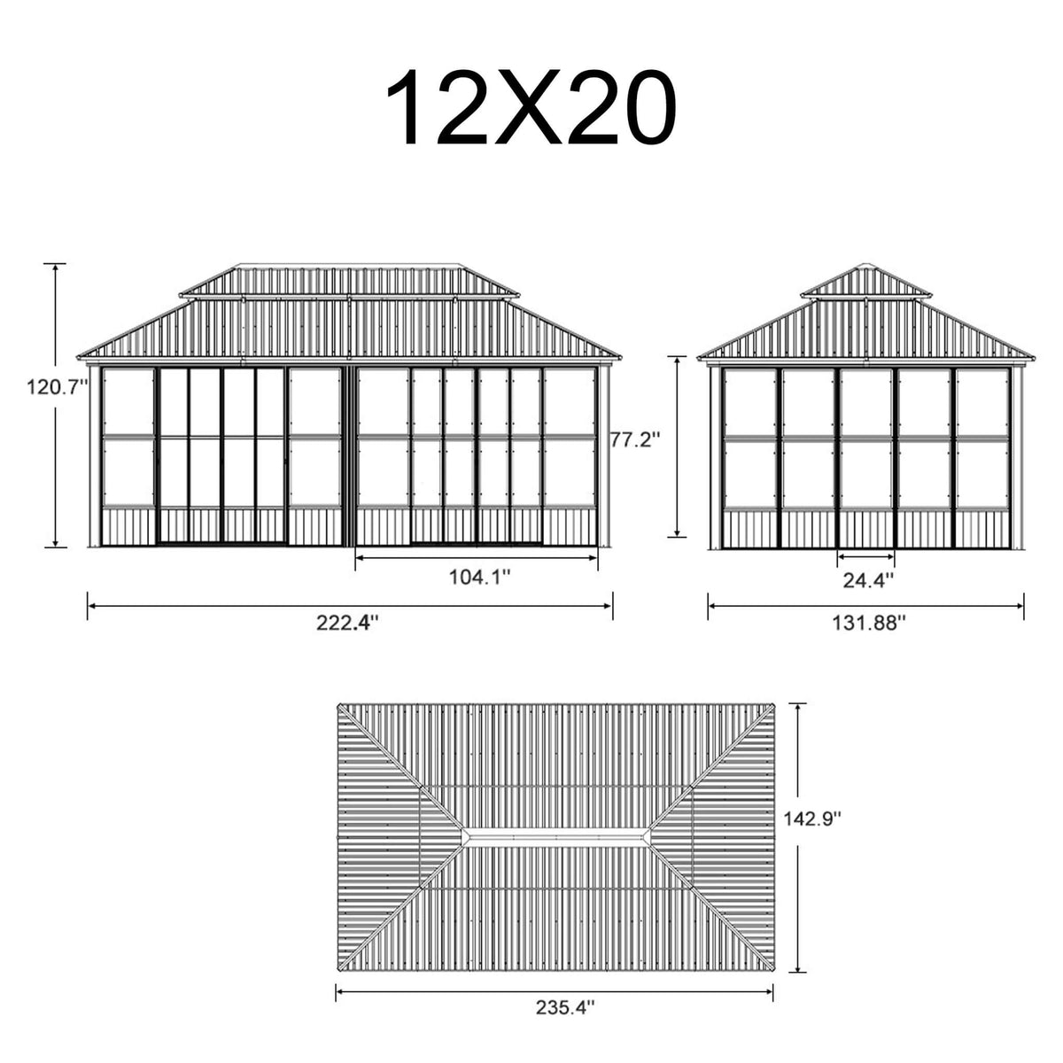 Vista Outdoor Hardtop Aluminum Solarium With Double Roof And LED Lights (SAK42086)