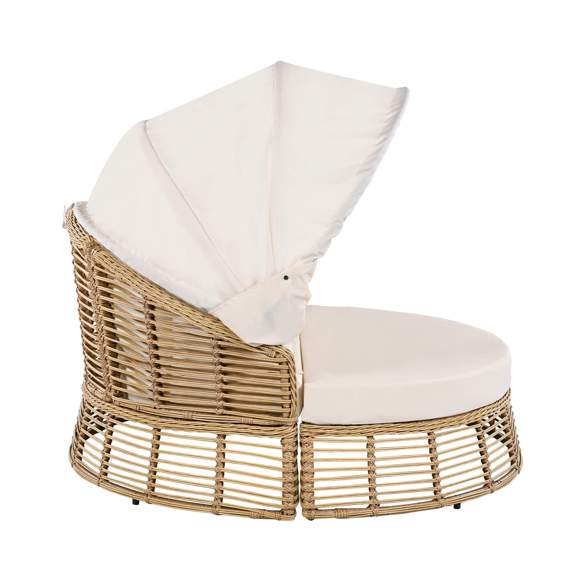 53-Inch Outdoor Patio Rattan Round Wicker Daybed With Retractable Canopy (SAK69241)