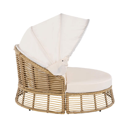 53-Inch Outdoor Patio Rattan Round Wicker Daybed With Retractable Canopy (SAK69241)