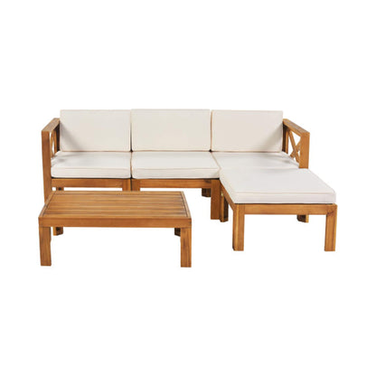 5-Piece Outdoor Patio Wood Sectional Sofa Set With Cushions (SAK31297)
