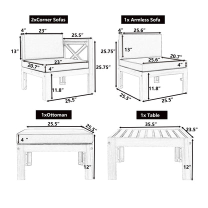 5-Piece Outdoor Patio Wood Sectional Sofa Set With Cushions (SAK31297)