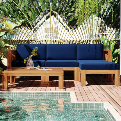 5-Piece Outdoor Patio Wood Sectional Sofa Set With Cushions (SAK31297)