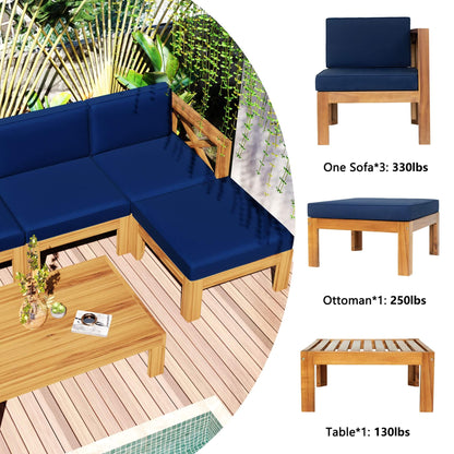 5-Piece Outdoor Patio Wood Sectional Sofa Set With Cushions (SAK31297)