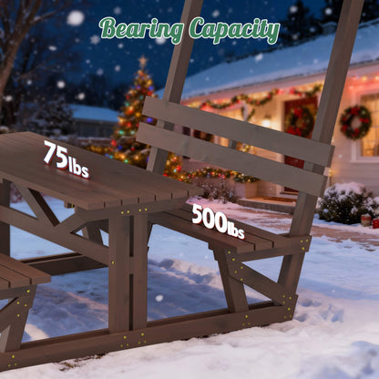 Outdoor Waterproof Wood Picnic Table And Bench Set With Removable Canopy (SAK87135)