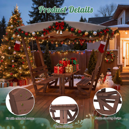 Outdoor Waterproof Wood Picnic Table And Bench Set With Removable Canopy (SAK87135)