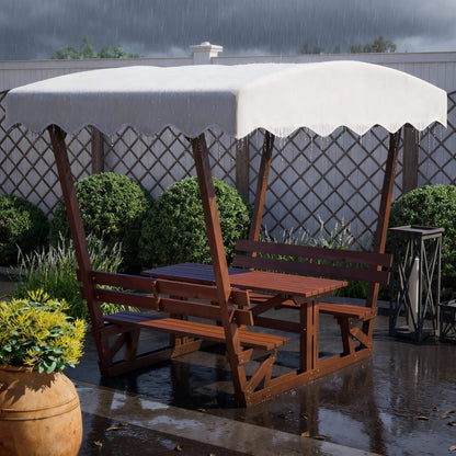 Outdoor Waterproof Wood Picnic Table And Bench Set With Removable Canopy (SAK87135)