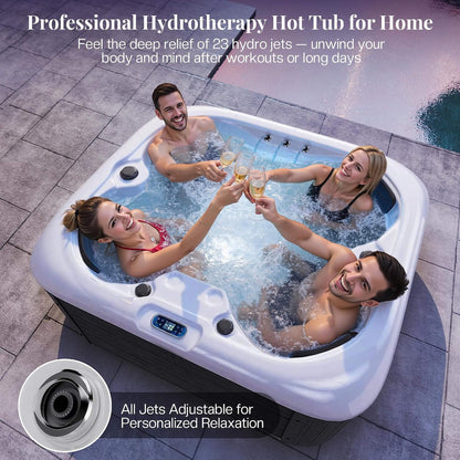 Premium 4-Person Outdoor Hot Tub with 23 Stainless Steel Jets