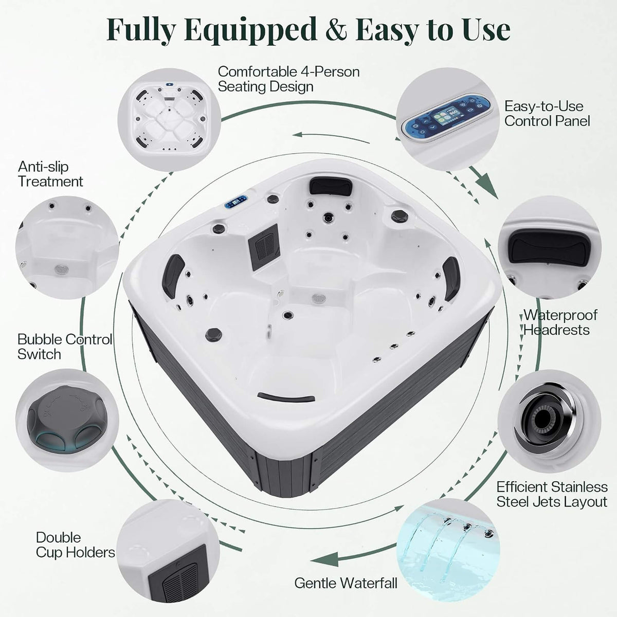 Premium 4-Person Outdoor Hot Tub with 23 Stainless Steel Jets