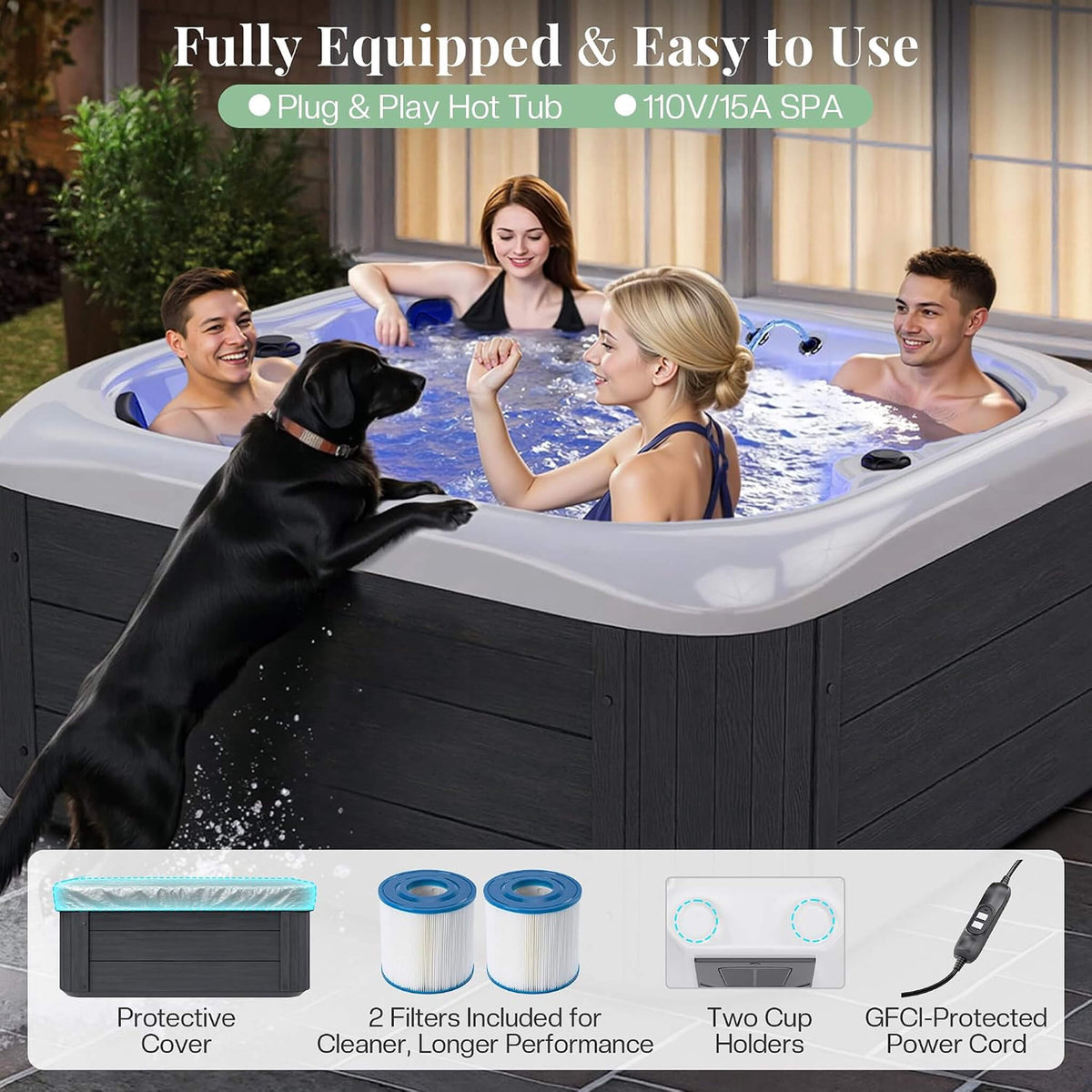 Premium 4-Person Outdoor Hot Tub with 23 Stainless Steel Jets